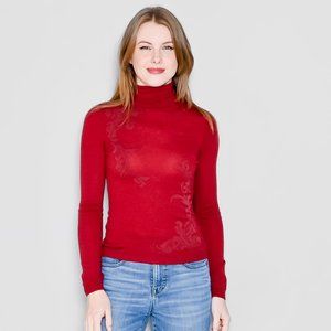 330. VERSACE Collection Maroon Knit Floral Turtleneck XS/S